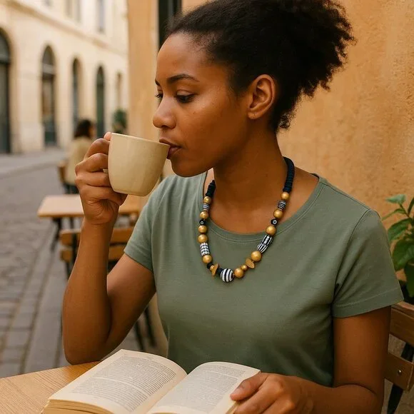 Navy and White Porcelain Beaded choker - Picture 2 of 5